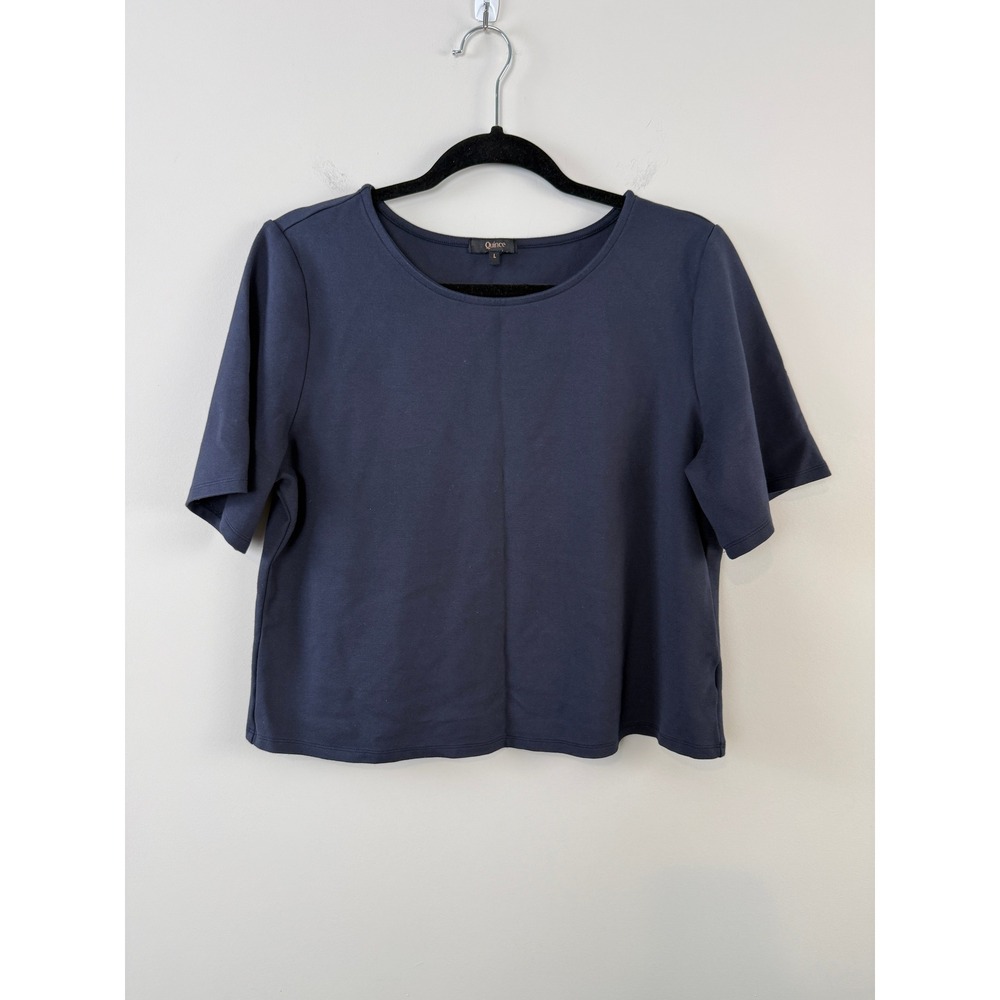 Quince UltraStretch Ponte Short Sleeve Top Navy Crew Neck Women's Large